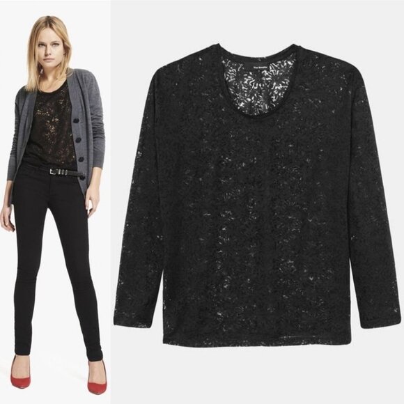 The Kooples Diamonds Burnout Long Sleeve Top Black Size XS Sheer Blouse Sheer - Picture 13 of 13